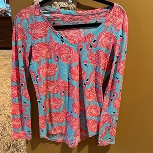 Lilly Pulitzer size medium Flamingo Print V-Neck Women's Top